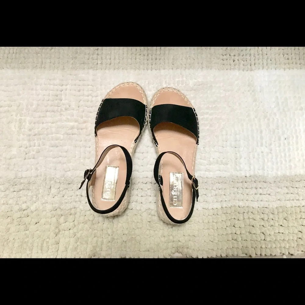 Cherish Espadrilles Heels Women size 9 Black Faux Suede Ankle Strap Open Toe